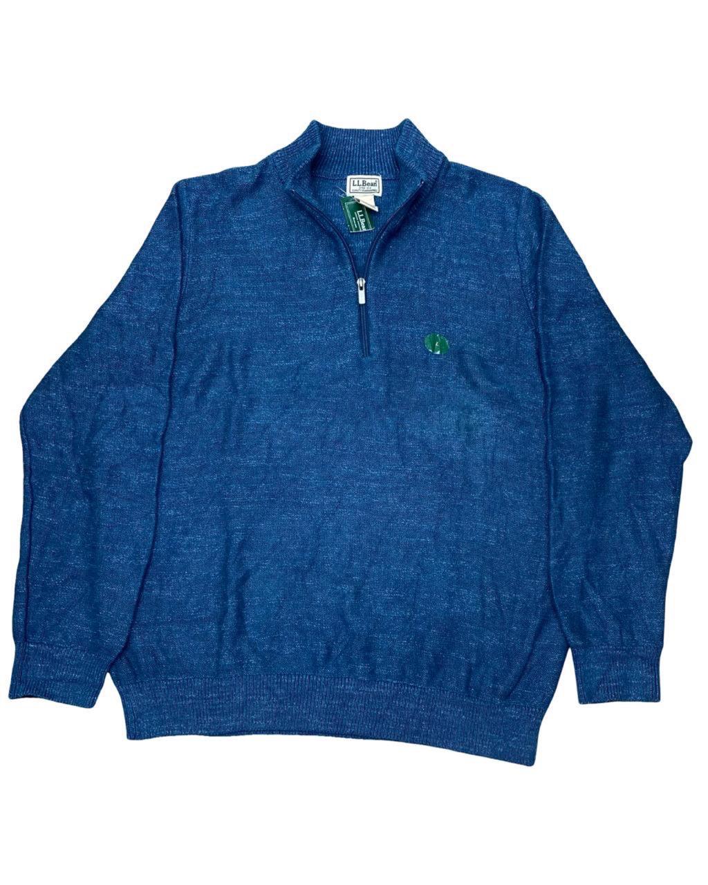 L.L. Bean Blue Organic Cotton Quarter-Zip Sweater | Large | Chest 23.5”