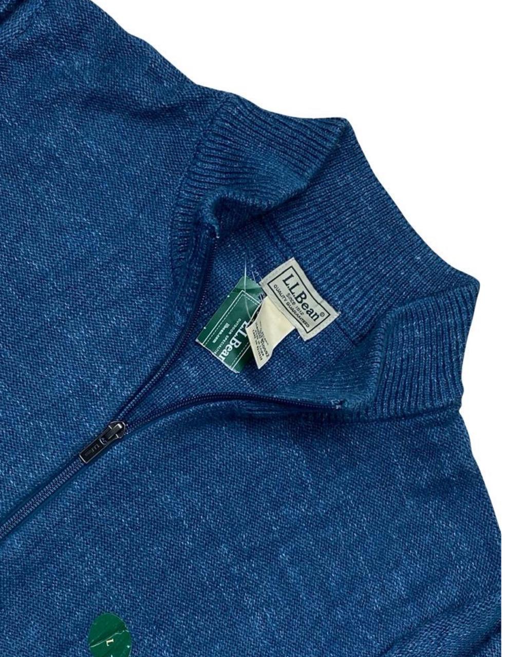 L.L. Bean Blue Organic Cotton Quarter-Zip Sweater | Large | Chest 23.5”