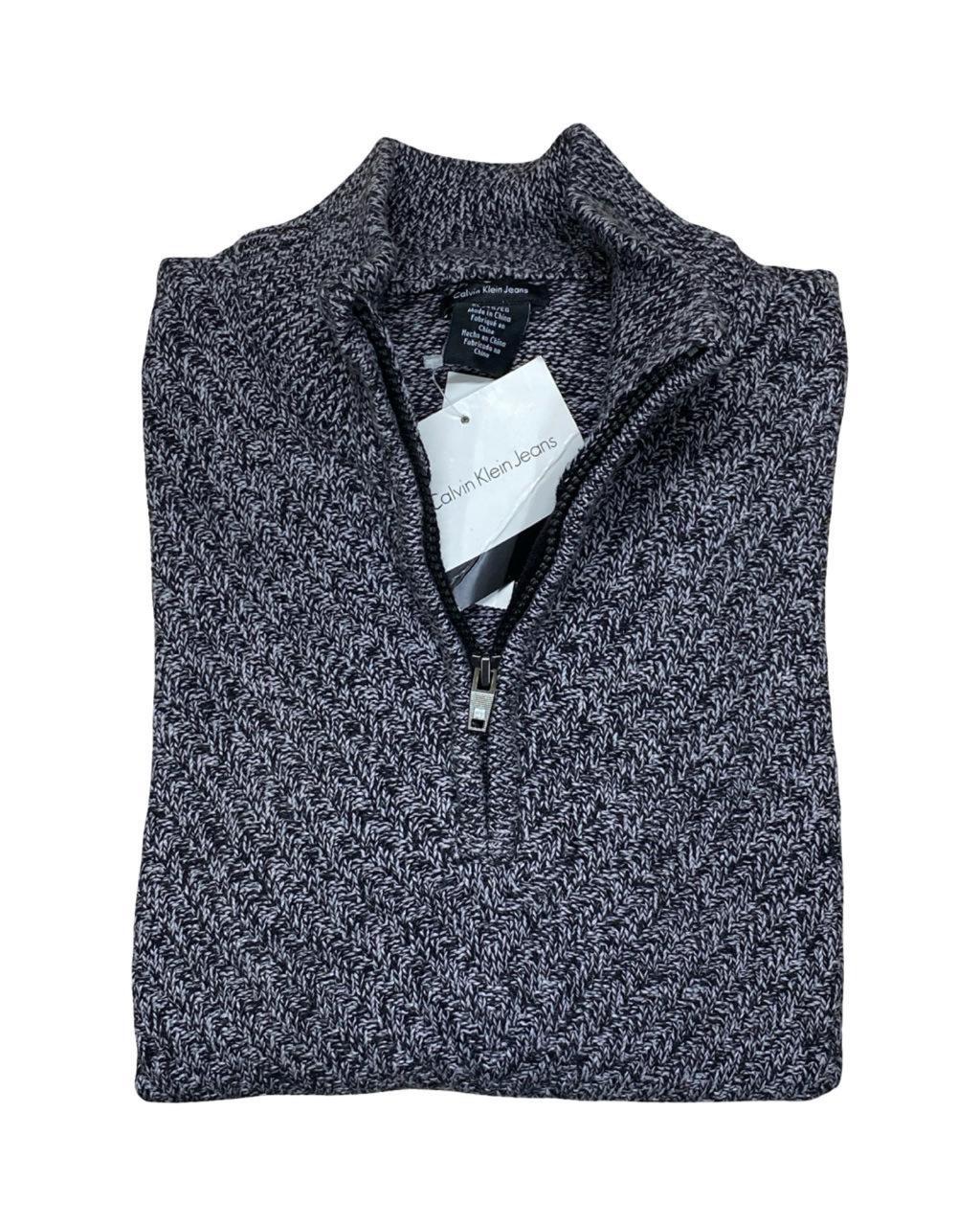 Calvin Klein Jeans Marled Knit Quarter-Zip Sweater | Large | Chest 23”