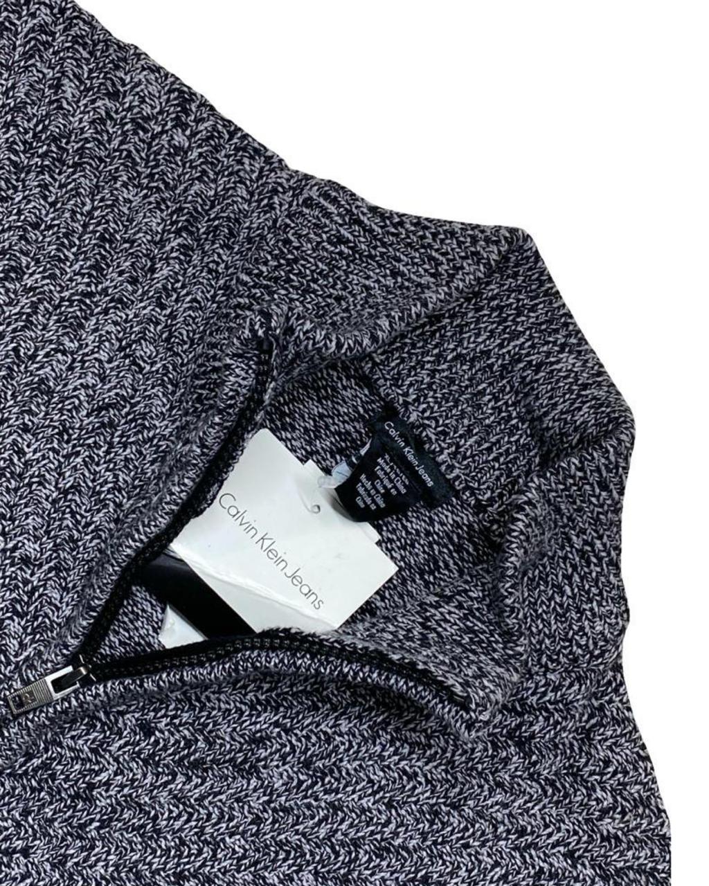 Calvin Klein Jeans Marled Knit Quarter-Zip Sweater | Large | Chest 23”