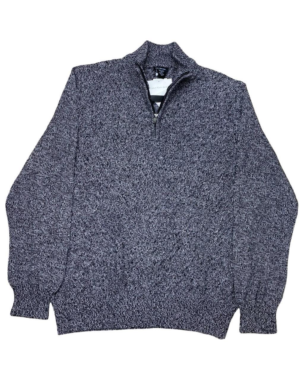 Calvin Klein Jeans Marled Knit Quarter-Zip Sweater | Large | Chest 23”