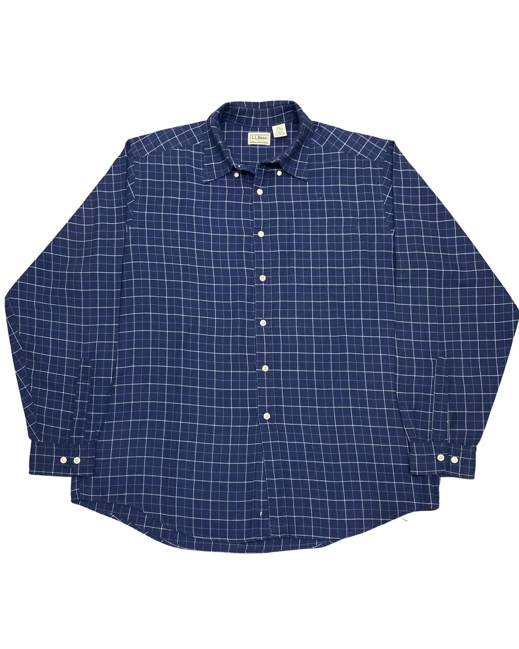 L.L. Bean Navy Windowpane Button-Down Shirt | Size XL | Chest 26"