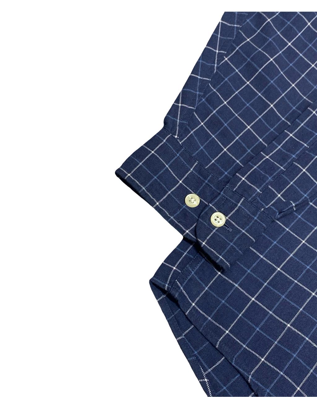 L.L. Bean Navy Windowpane Button-Down Shirt | Size XL | Chest 26"