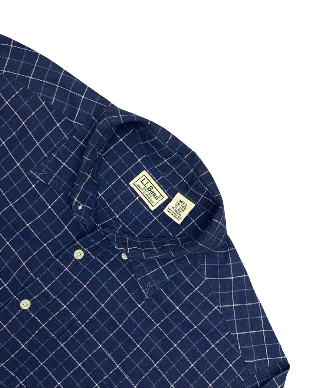 L.L. Bean Navy Windowpane Button-Down Shirt | Size XL | Chest 26"