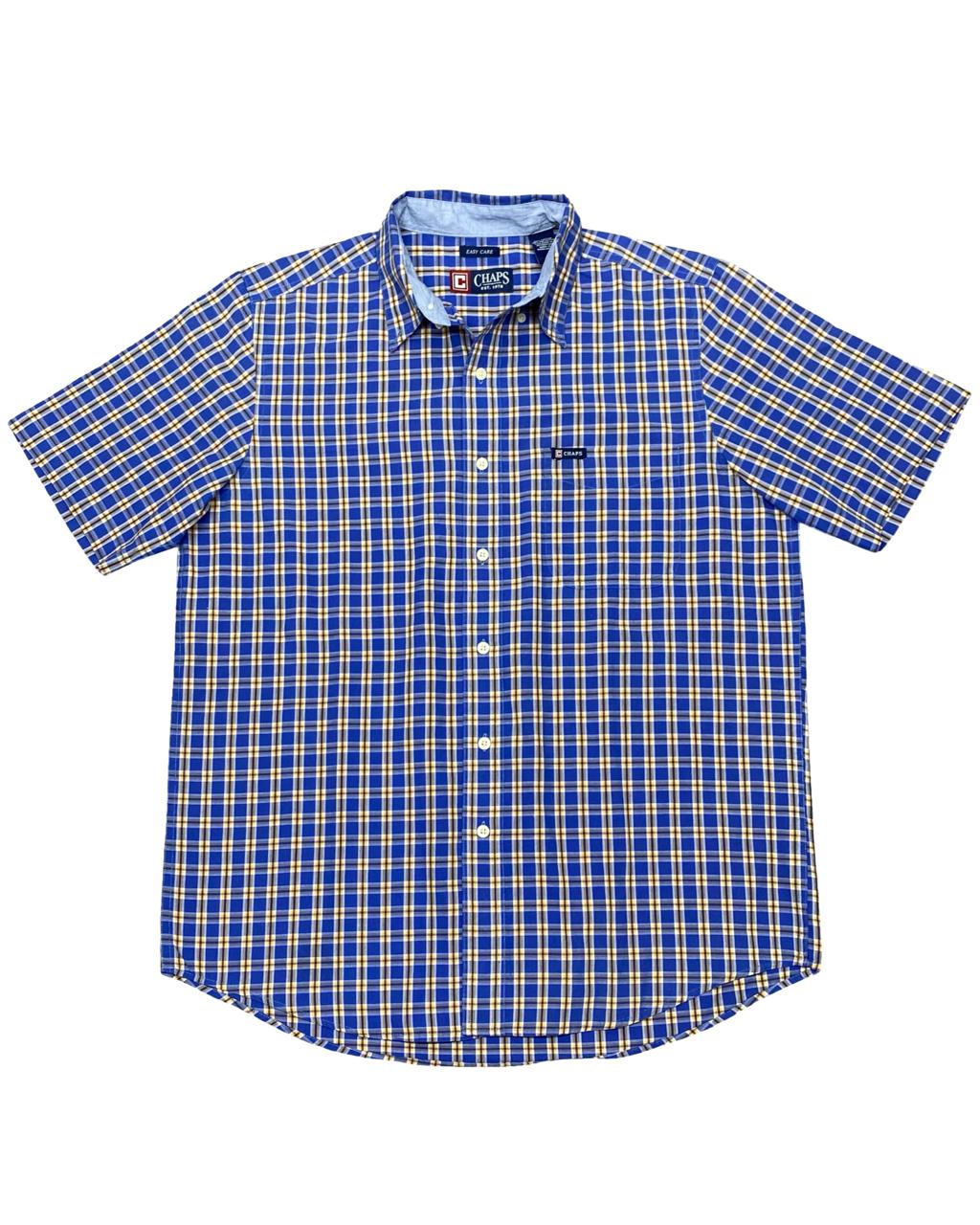 Chaps Blue & Yellow Plaid Short Sleeve Shirt | Size Large | Chest 23"