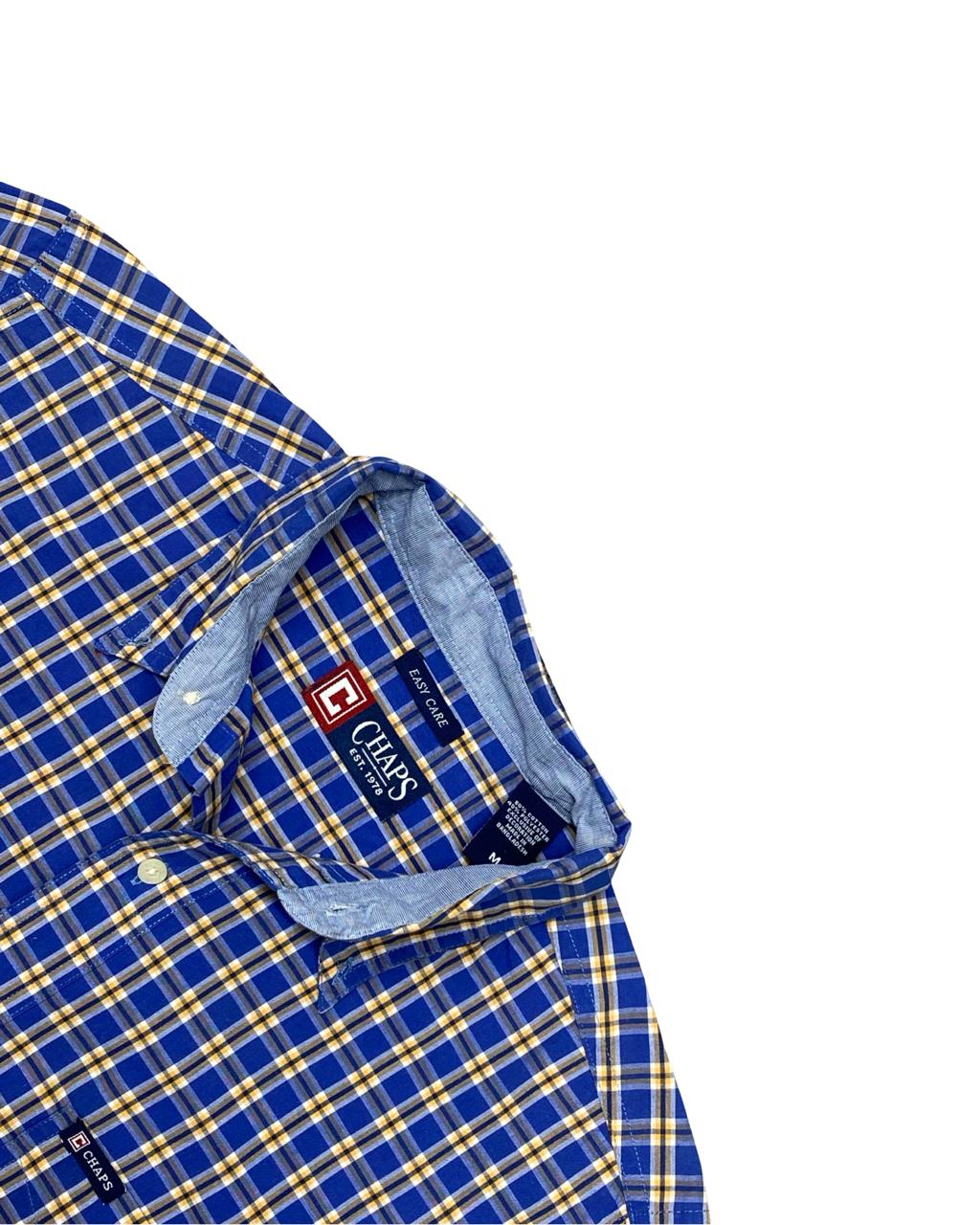 Chaps Blue & Yellow Plaid Short Sleeve Shirt | Size Large | Chest 23"