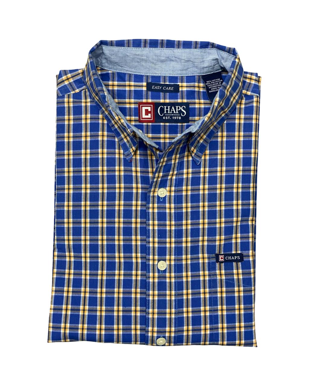 Chaps Blue & Yellow Plaid Short Sleeve Shirt | Size Large | Chest 23"