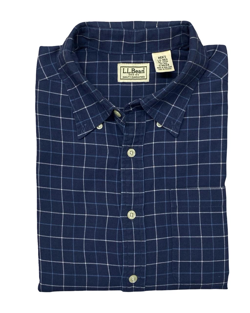 L.L. Bean Navy Windowpane Button-Down Shirt | Size XL | Chest 26"