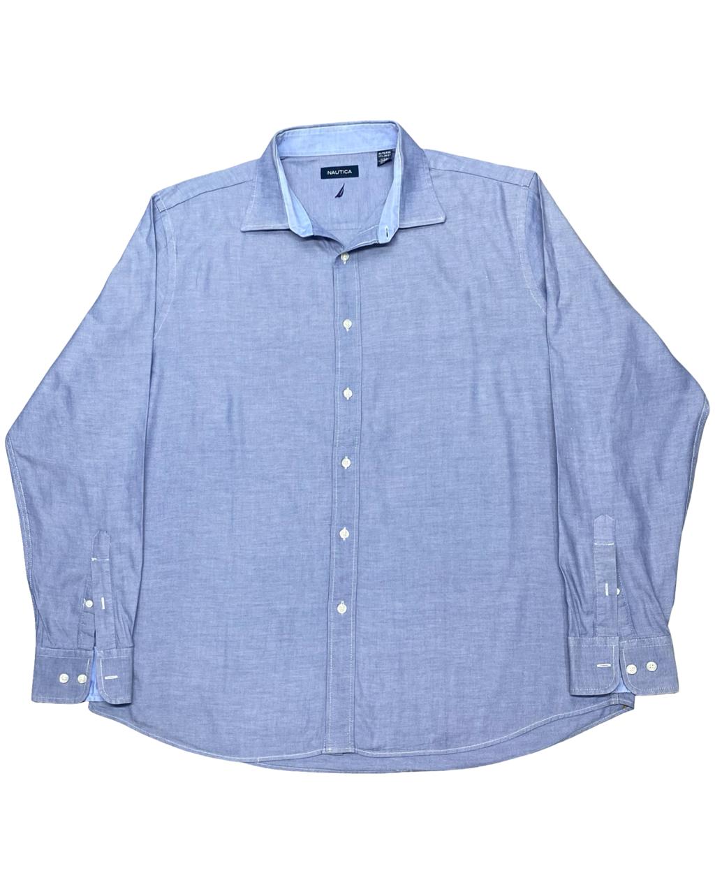 Nautica Solid Blue Button-Down Shirt | Size XL | Chest 27"