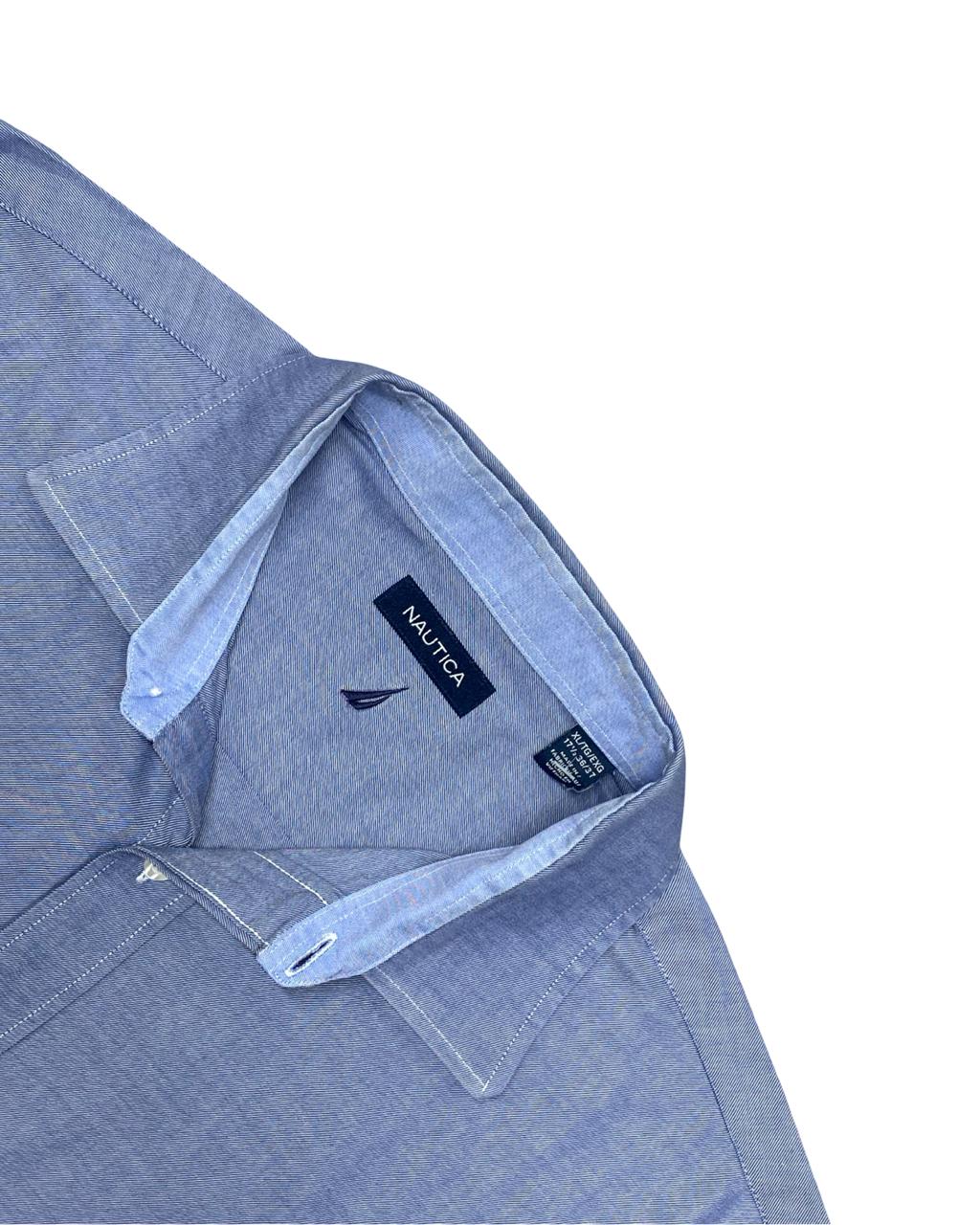 Nautica Solid Blue Button-Down Shirt | Size XL | Chest 27"