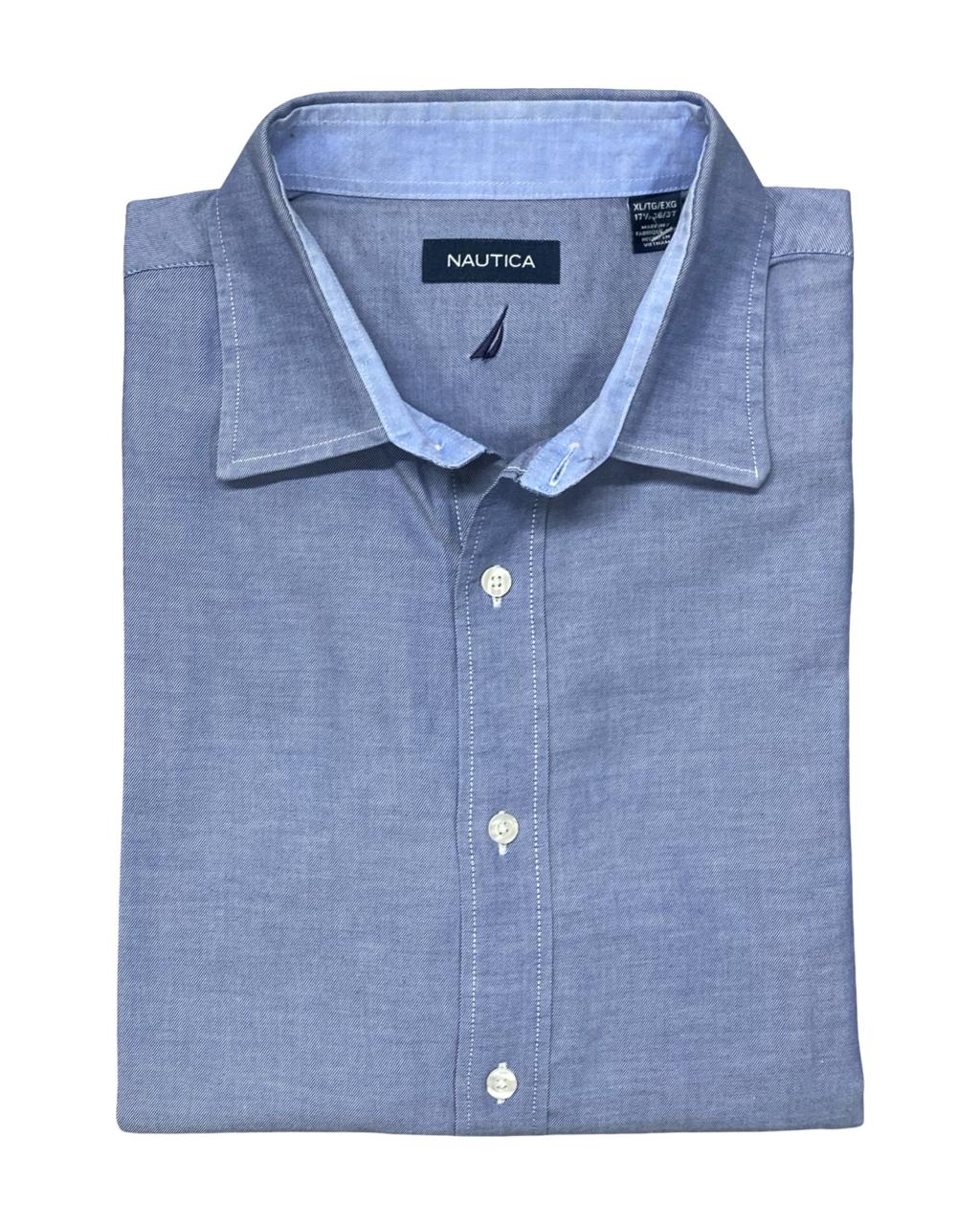 Nautica Solid Blue Button-Down Shirt | Size XL | Chest 27"