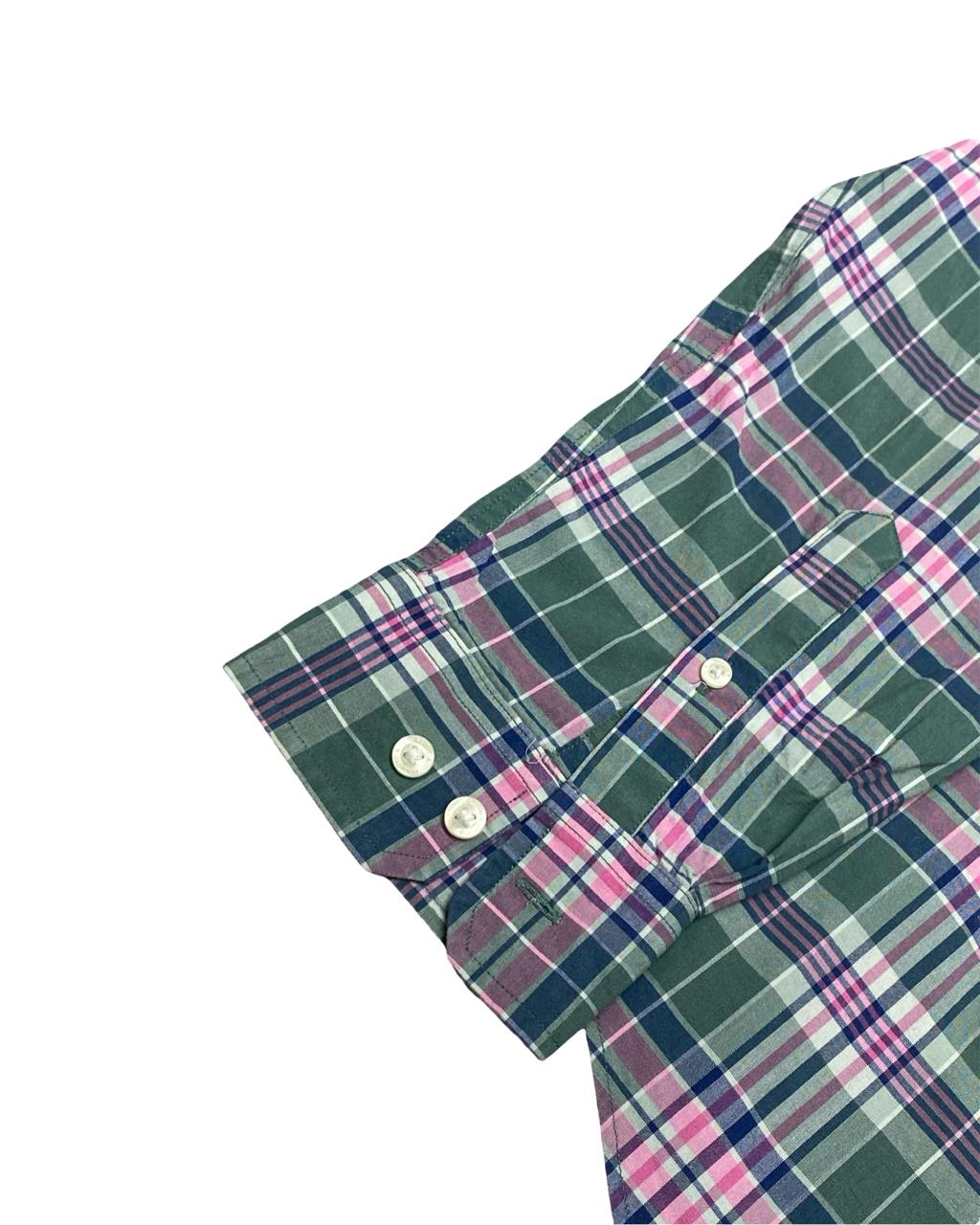Nautica Green & Pink Plaid Button-Down Shirt | Size Large | Chest 25"