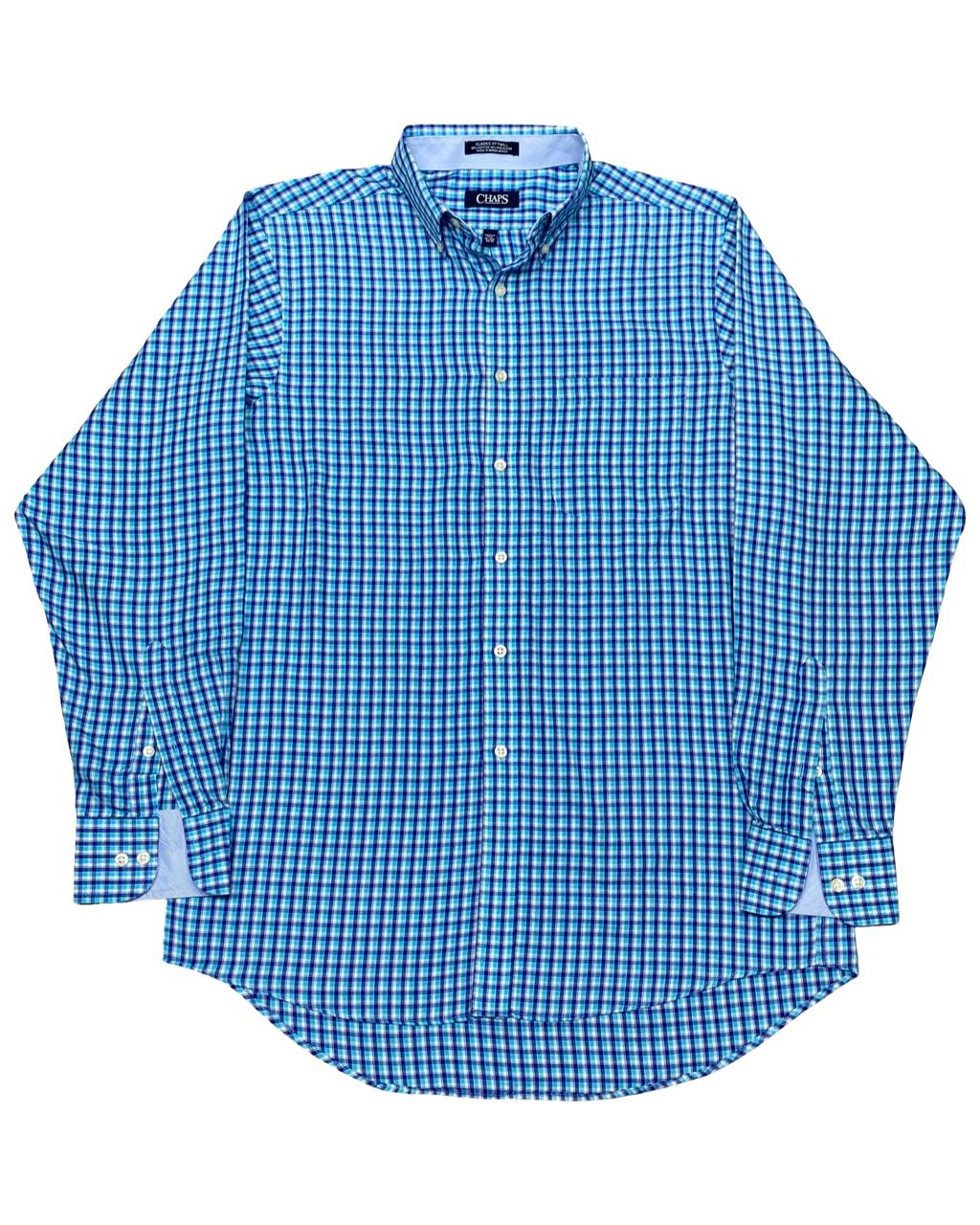 Chaps Blue Check Button-Down Shirt | Size Medium | Chest 22"