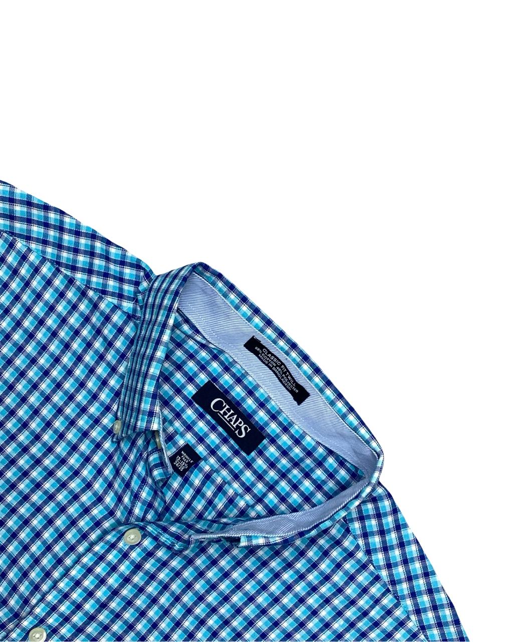 Chaps Blue Check Button-Down Shirt | Size Medium | Chest 22"