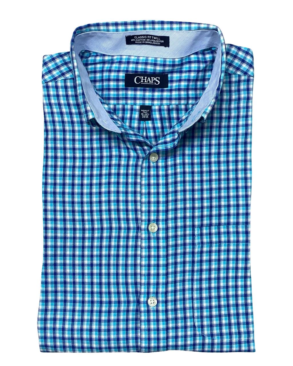 Chaps Blue Check Button-Down Shirt | Size Medium | Chest 22"