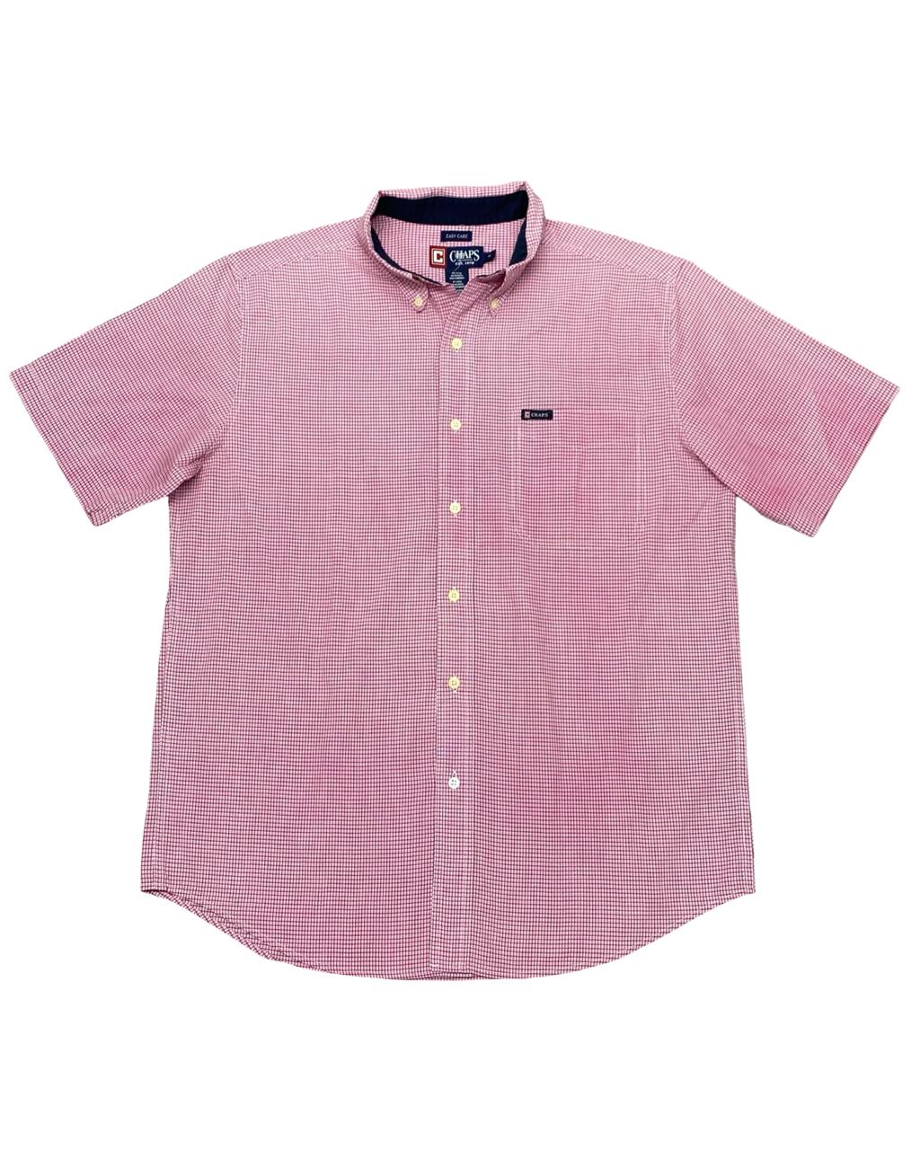 Chaps Red Micro-Check Short Sleeve Shirt | Size Large | Chest 23.5"
