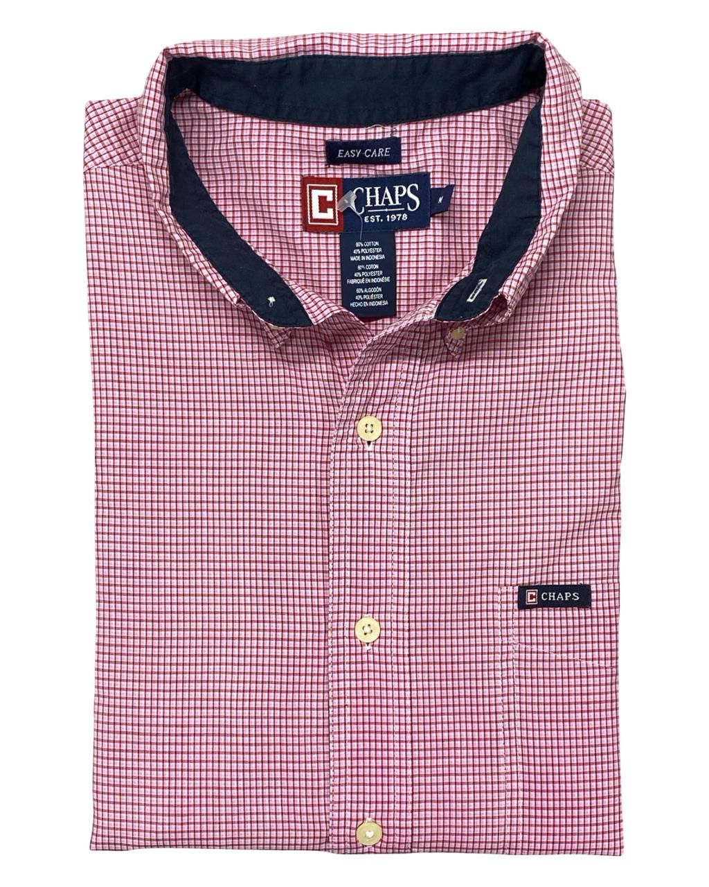 Chaps Red Micro-Check Short Sleeve Shirt | Size Large | Chest 23.5"
