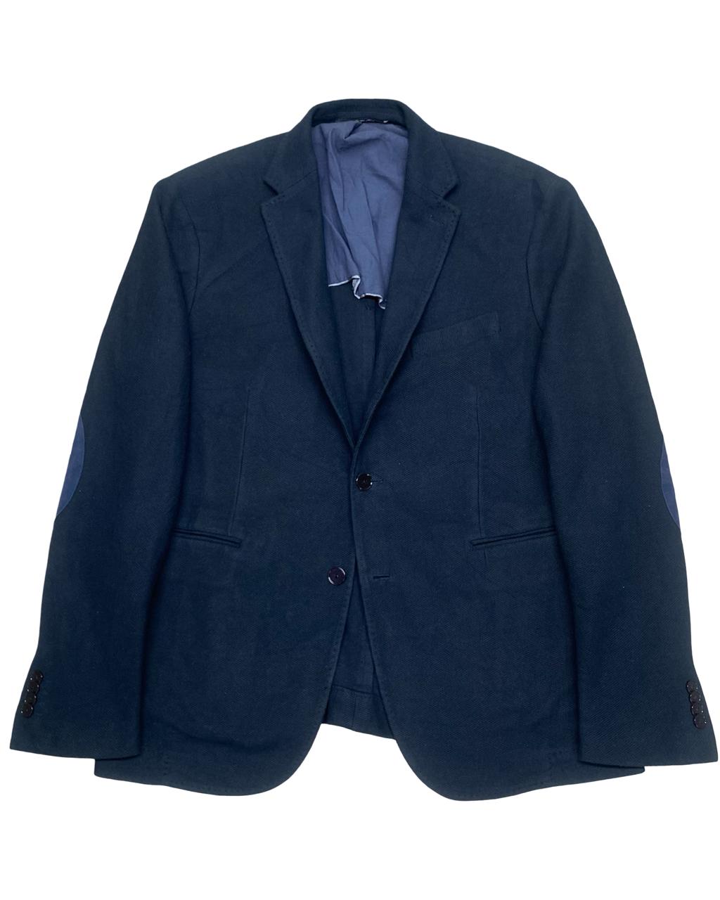 Mango Man Navy Blazer with Elbow Patches | Size Medium | Chest 22.5"