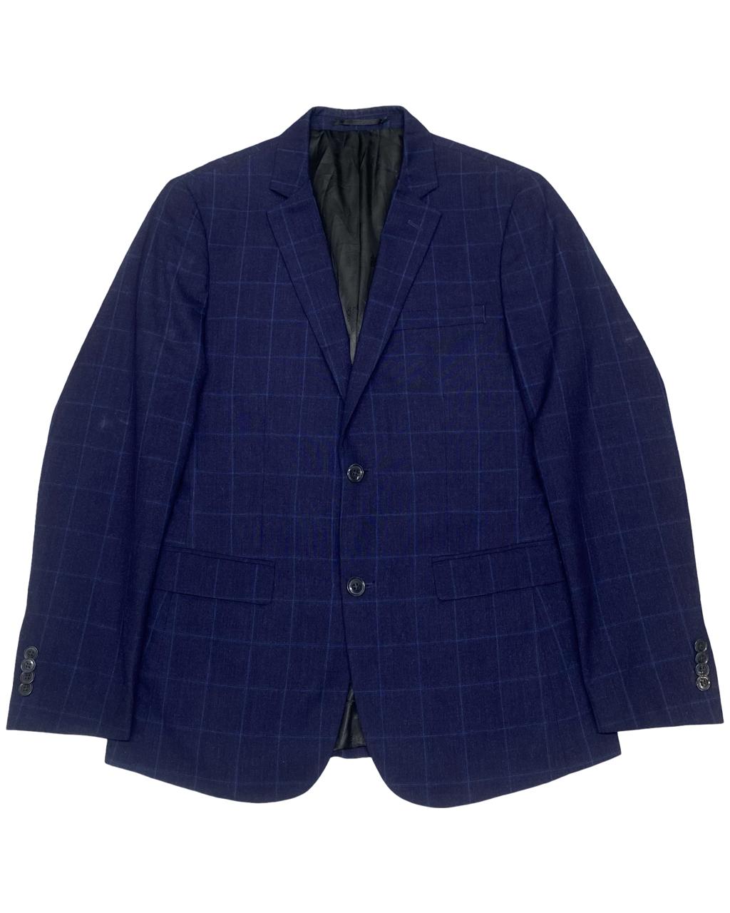 S’fare Executive Navy Checkered Blazer | Size 48 (Slim Fit) | Chest 19.5"