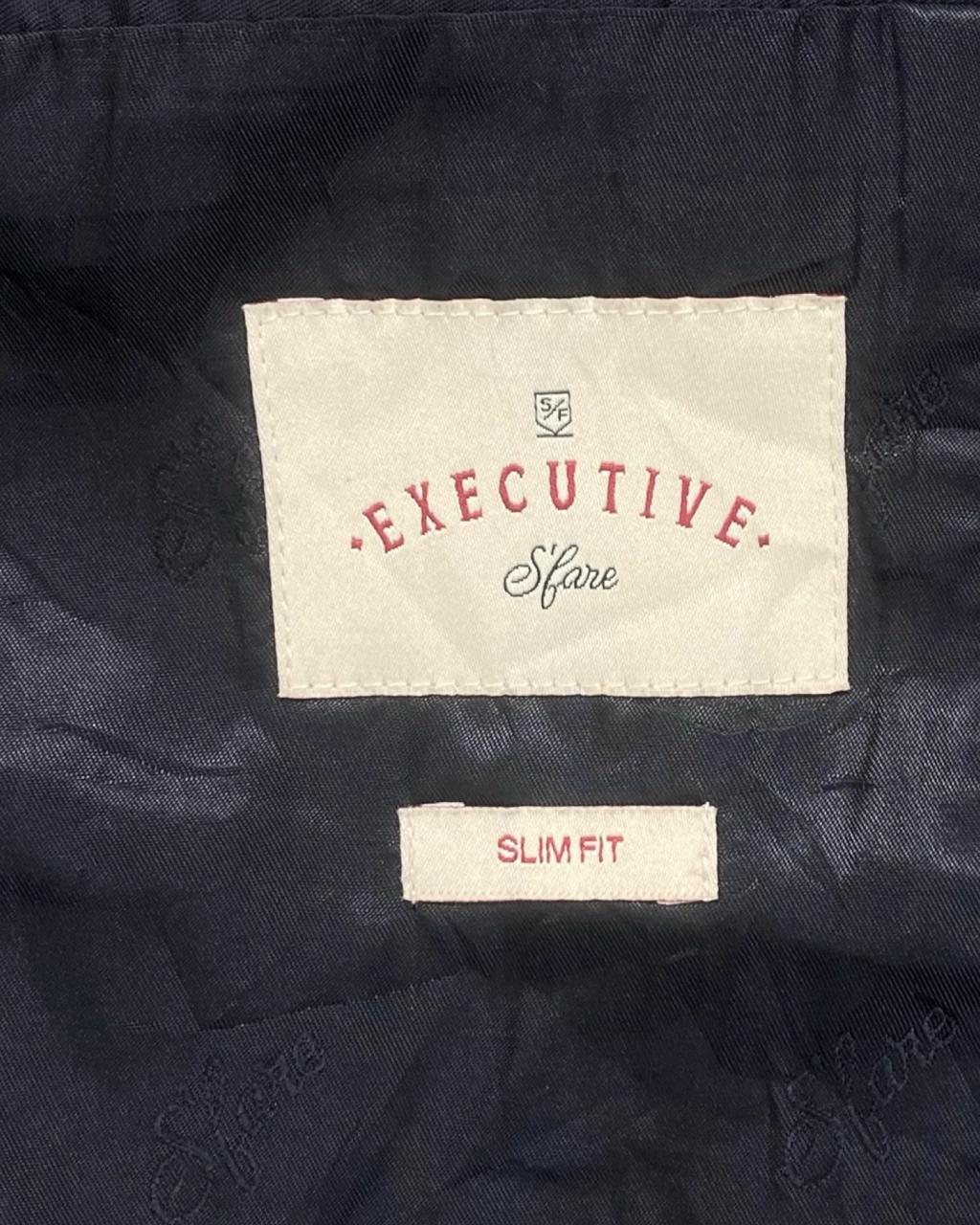 S’fare Executive Navy Checkered Blazer | Size 48 (Slim Fit) | Chest 19.5"