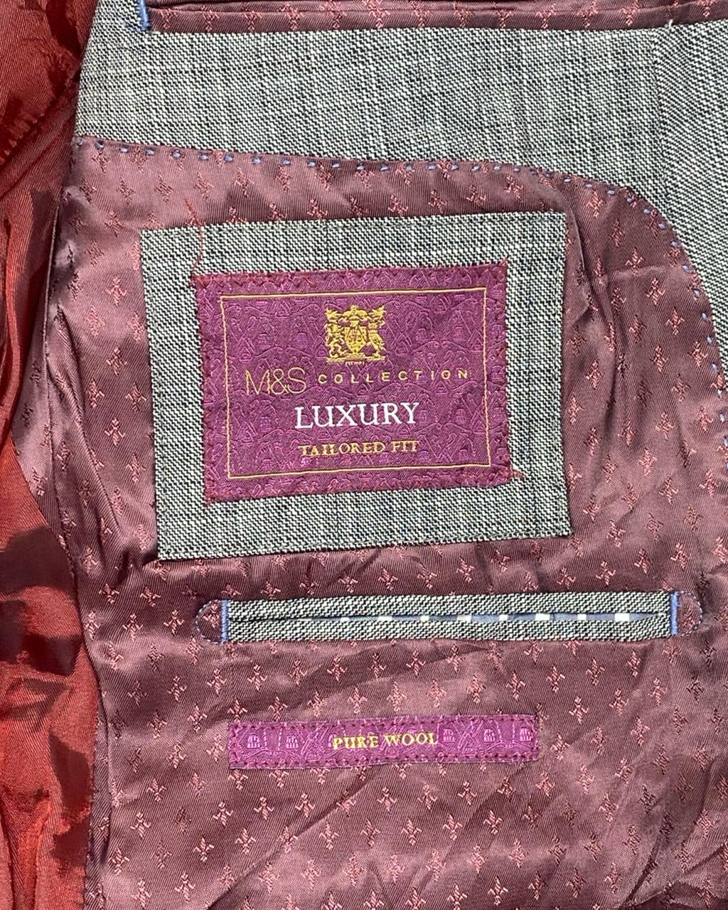 M&S Collection Luxury Grey Checked Wool Blazer | Size Medium | Chest 22"