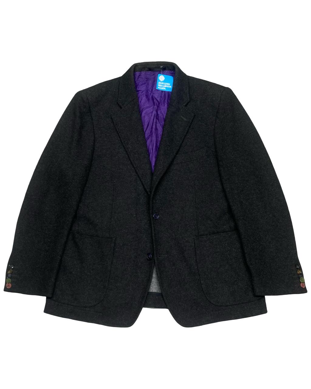 Baltman Charcoal Wool Blazer with Purple Lining | Size Medium | Chest 23"