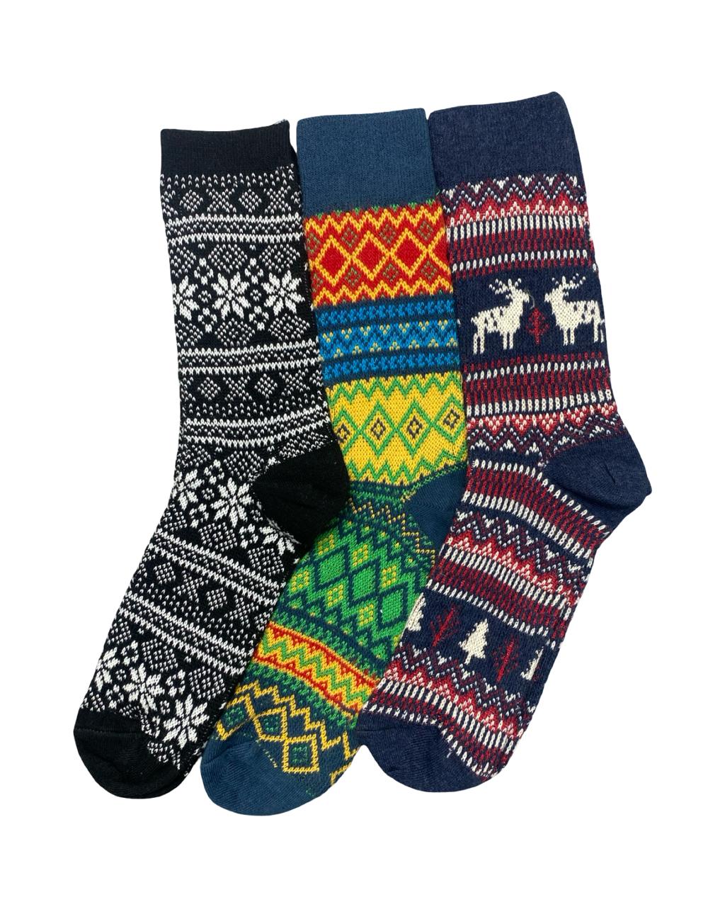 Winter Knit Socks – Nordic Pattern (Pack of 3)