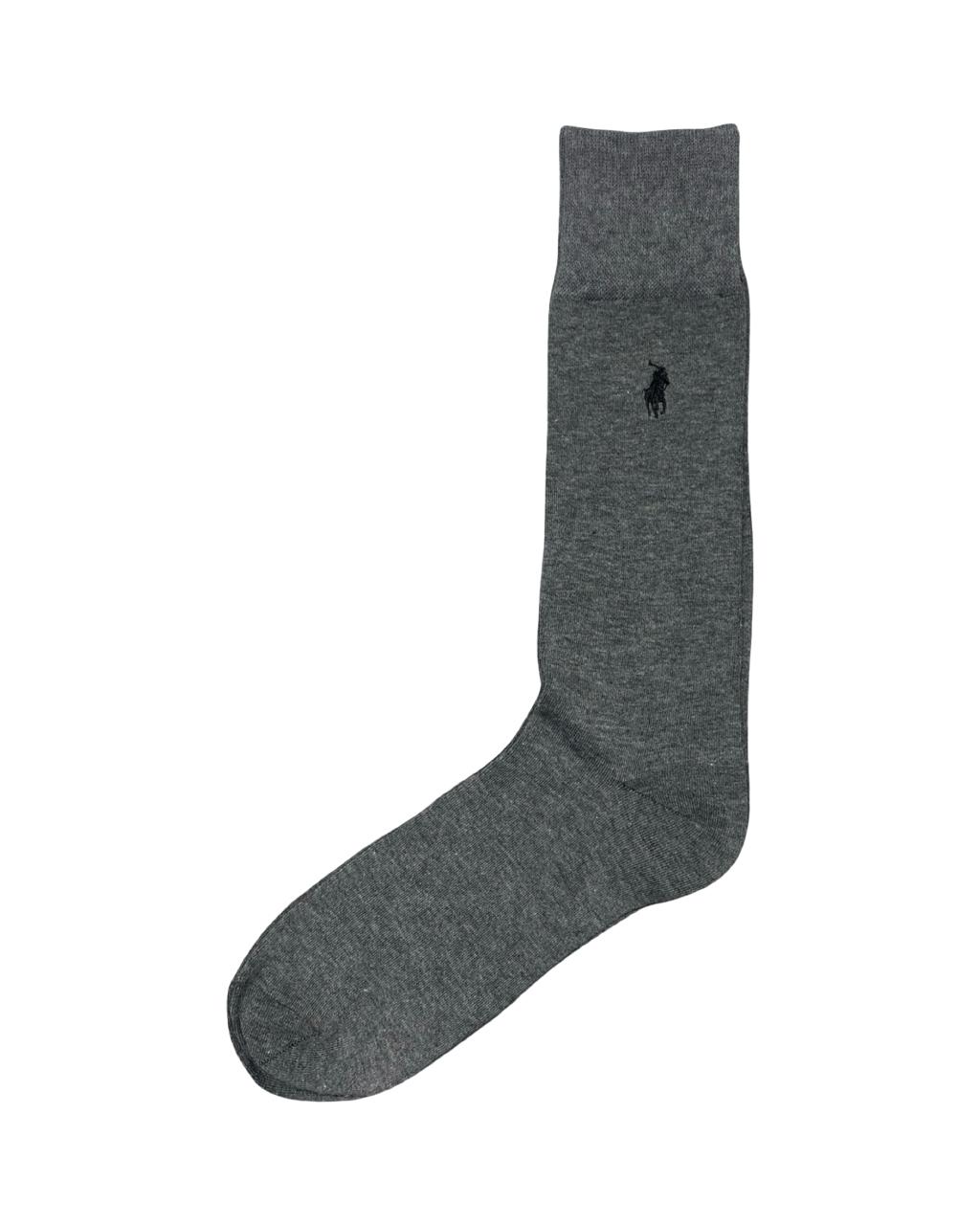Polo Ralph Lauren Classic Crew Socks – Heather Grey | Black Polo Pony Logo | Factory Leftovers
