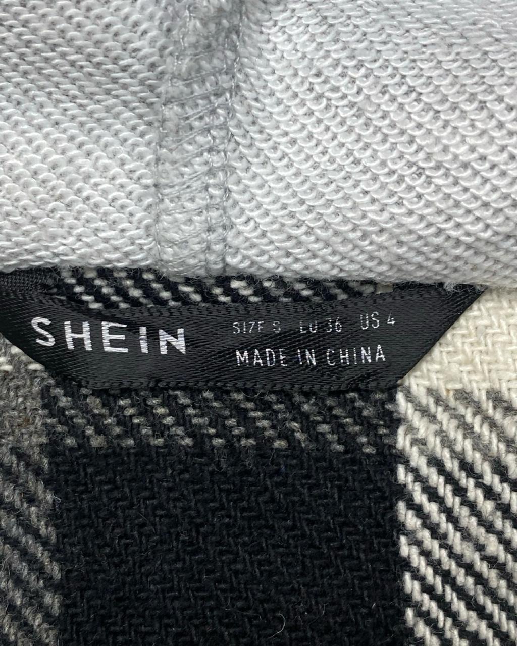 SHEIN Black & White Plaid Hoodie Overshirt | Size Medium| Chest 21.5”