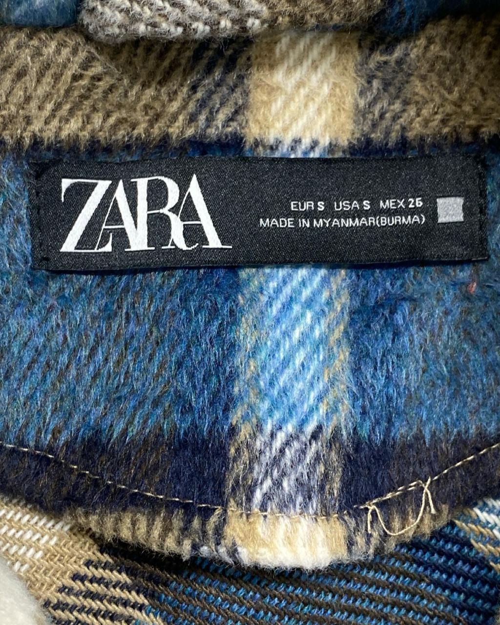 ZARA Blue & Brown Plaid Overshirt | Size Large | Chest 23”