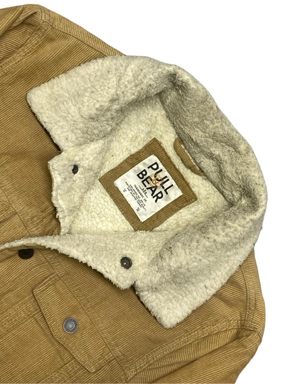 Pull & Bear Tan Corduroy Sherpa Jacket | Size Medium | Chest 20.5”