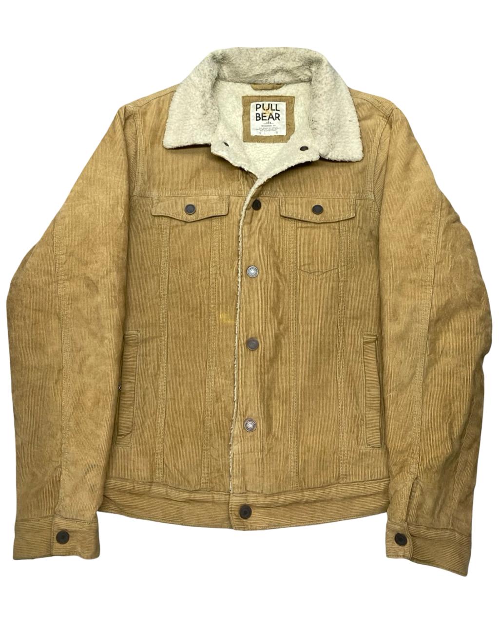Pull & Bear Tan Corduroy Sherpa Jacket | Size Medium | Chest 20.5”