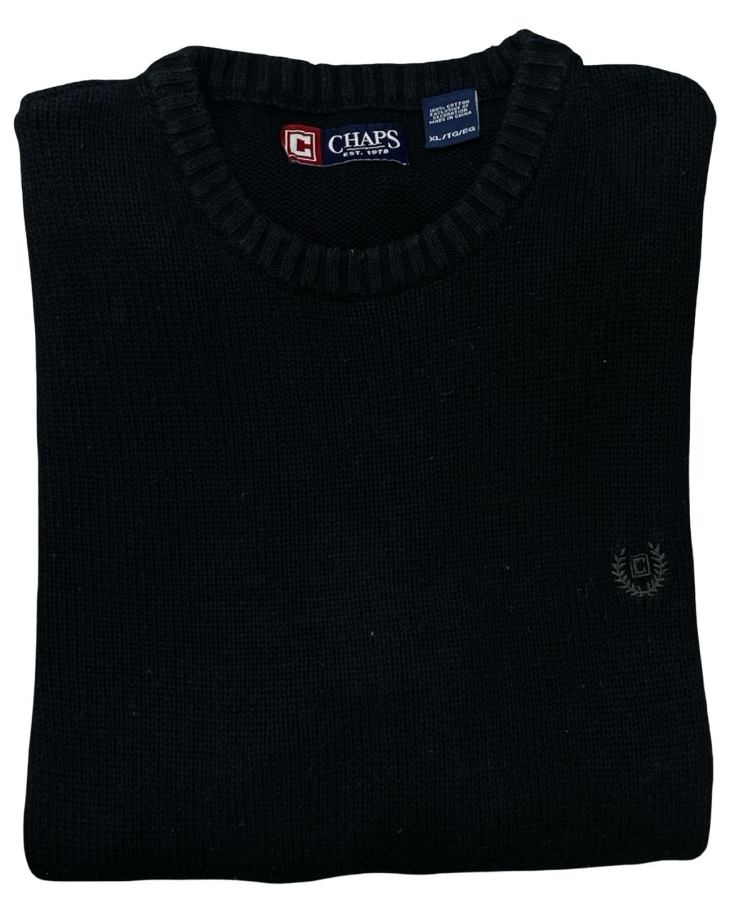 Chaps Black Cotton Knit Sweater | Size Large | Chest 24”