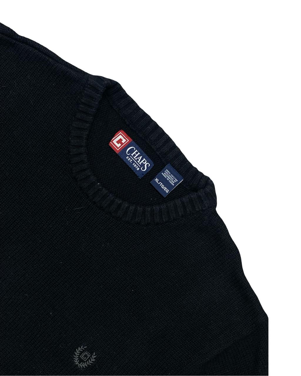 Chaps Black Cotton Knit Sweater | Size Large | Chest 24”