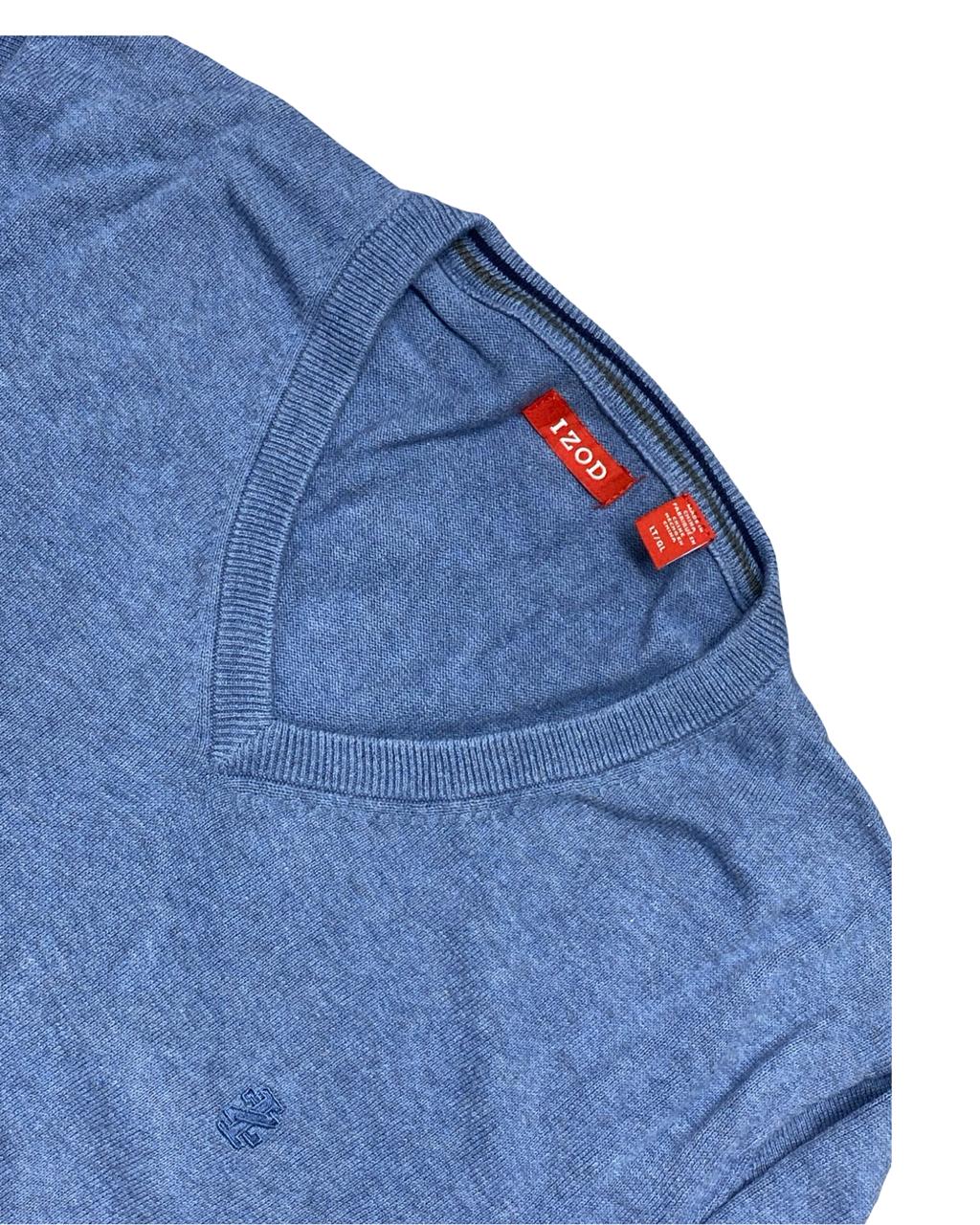 IZOD Heather Blue Cotton V-Neck Sweater | Size Large | Chest 23”