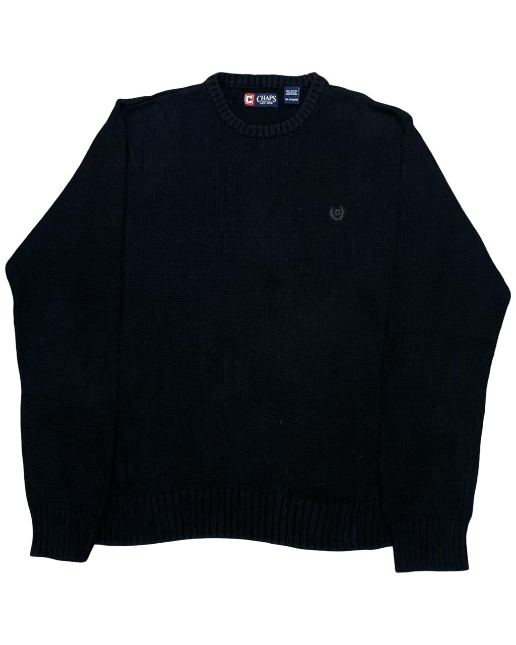 Chaps Black Cotton Knit Sweater | Size Large | Chest 24”