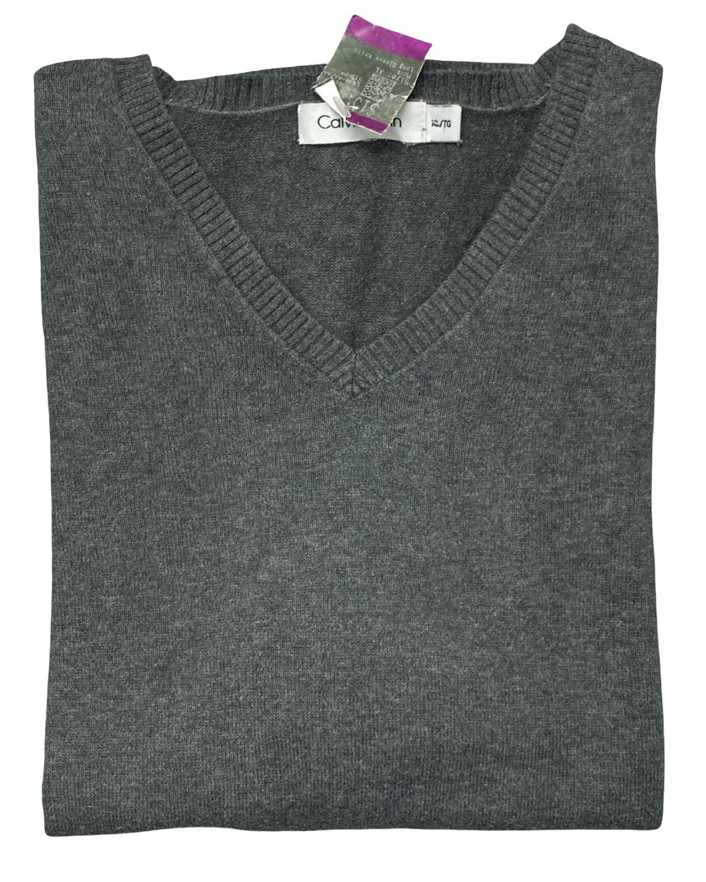 Calvin Klein Charcoal Gray V-Neck Sweater | Size Large | Chest 23.5”