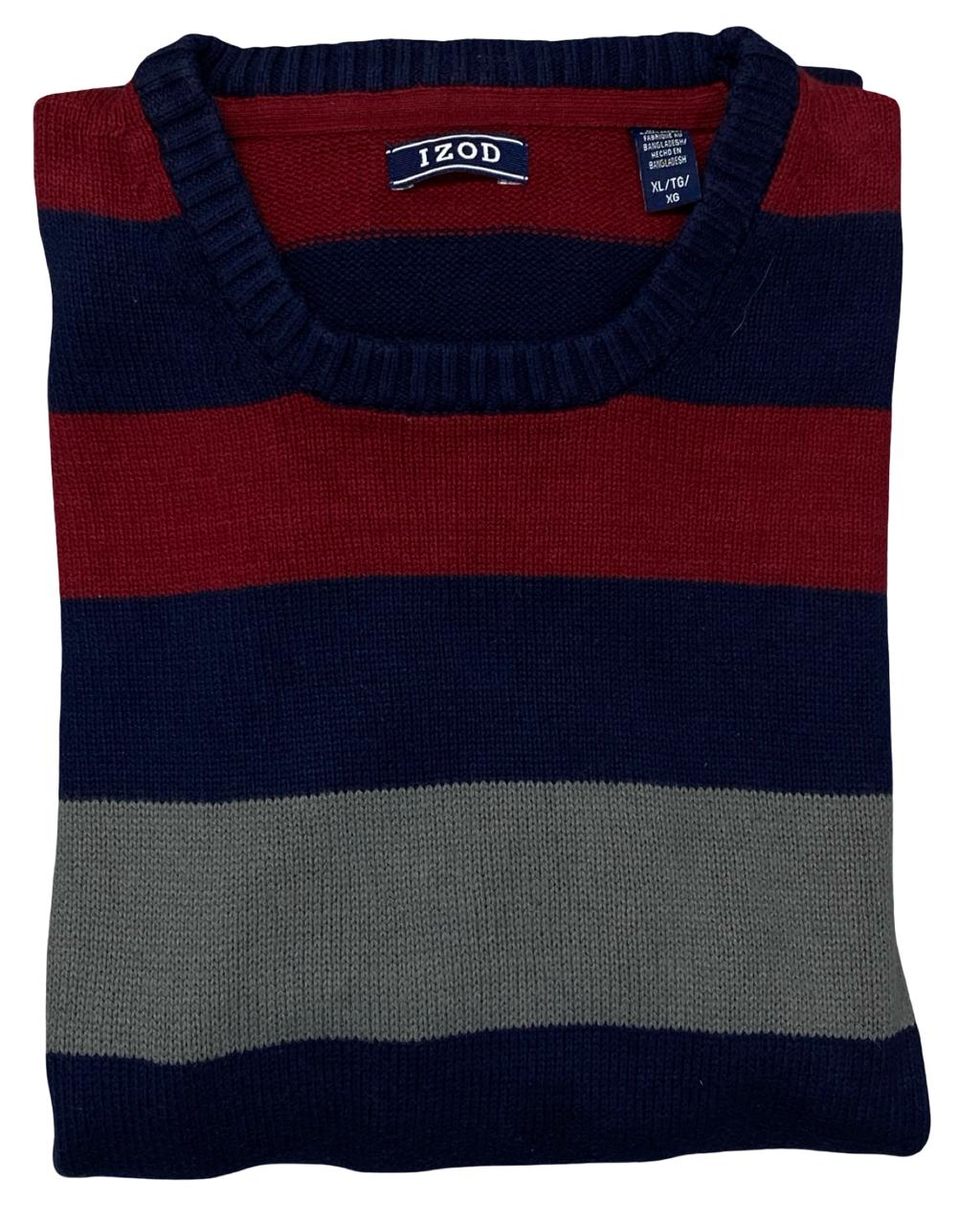 IZOD Red, Navy & Gray Striped Sweater | Size XL | Chest 25.5”