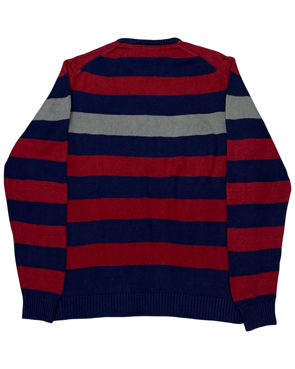IZOD Red, Navy & Gray Striped Sweater | Size XL | Chest 25.5”