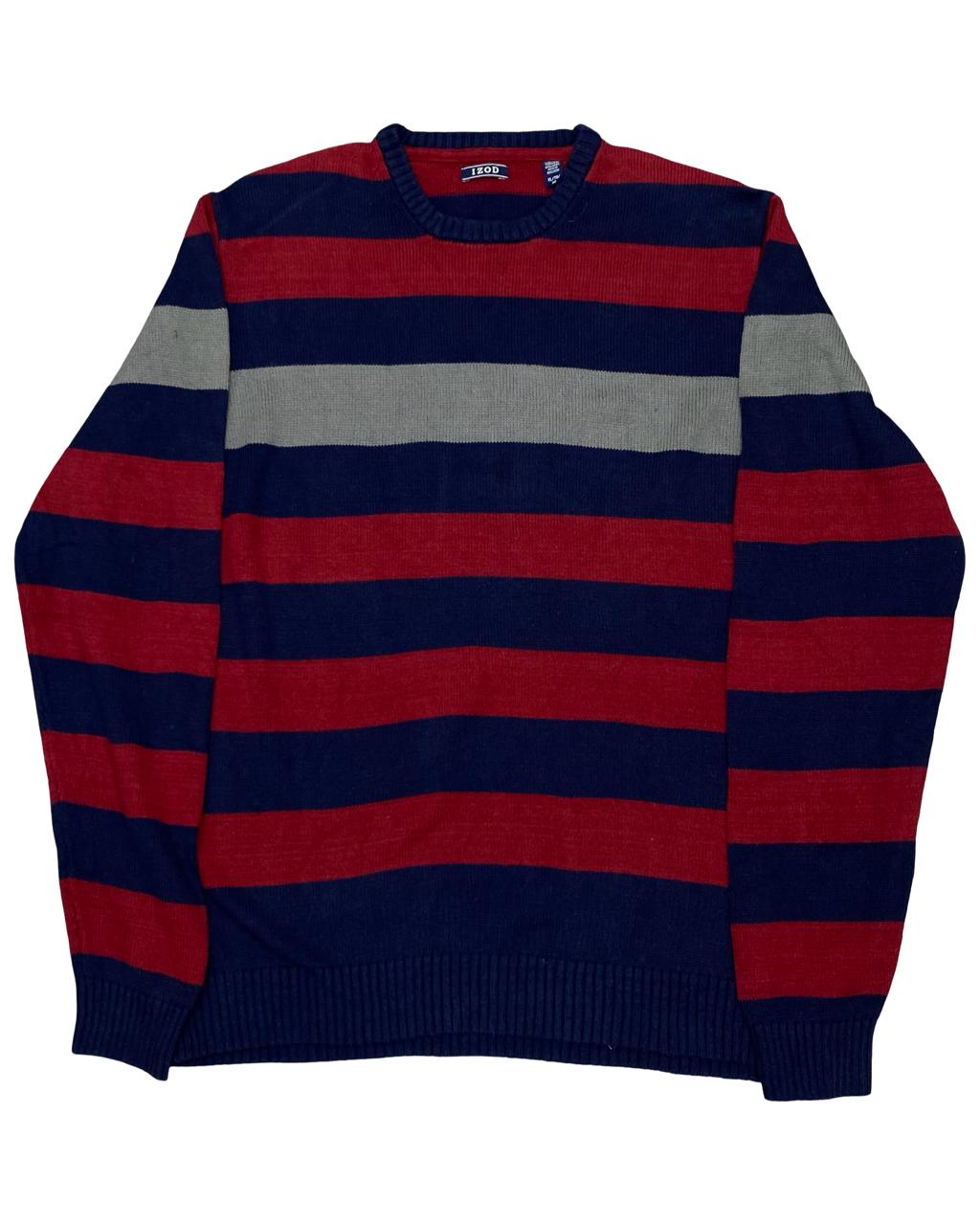 IZOD Red, Navy & Gray Striped Sweater | Size XL | Chest 25.5”