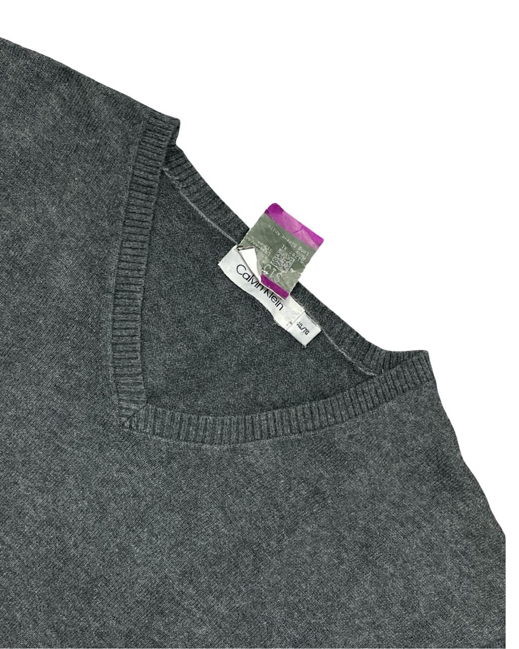 Calvin Klein Charcoal Gray V-Neck Sweater | Size Large | Chest 23.5”
