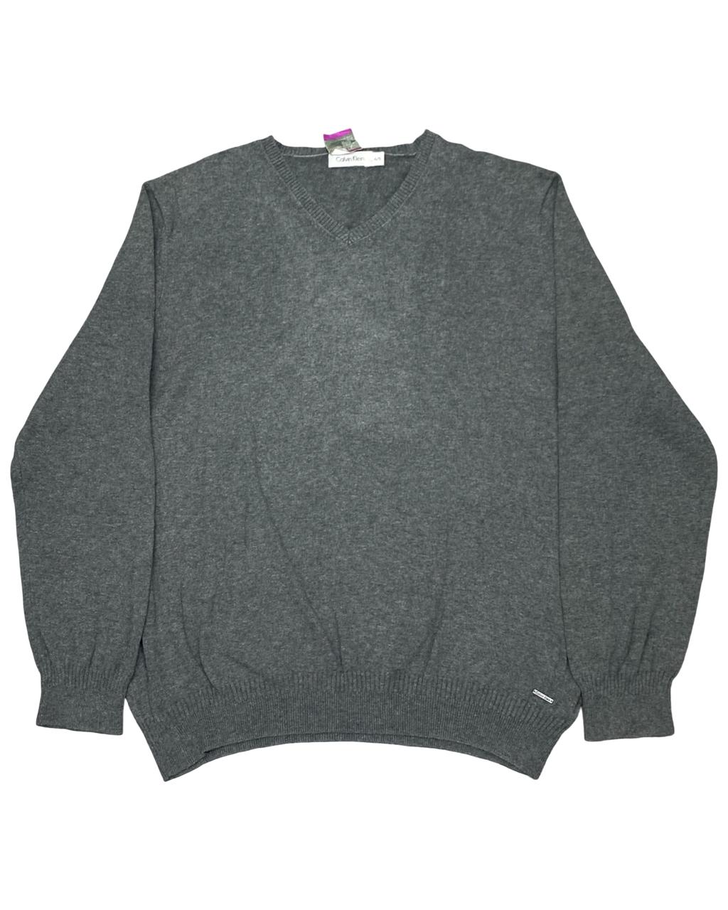 Calvin Klein Charcoal Gray V-Neck Sweater | Size Large | Chest 23.5”