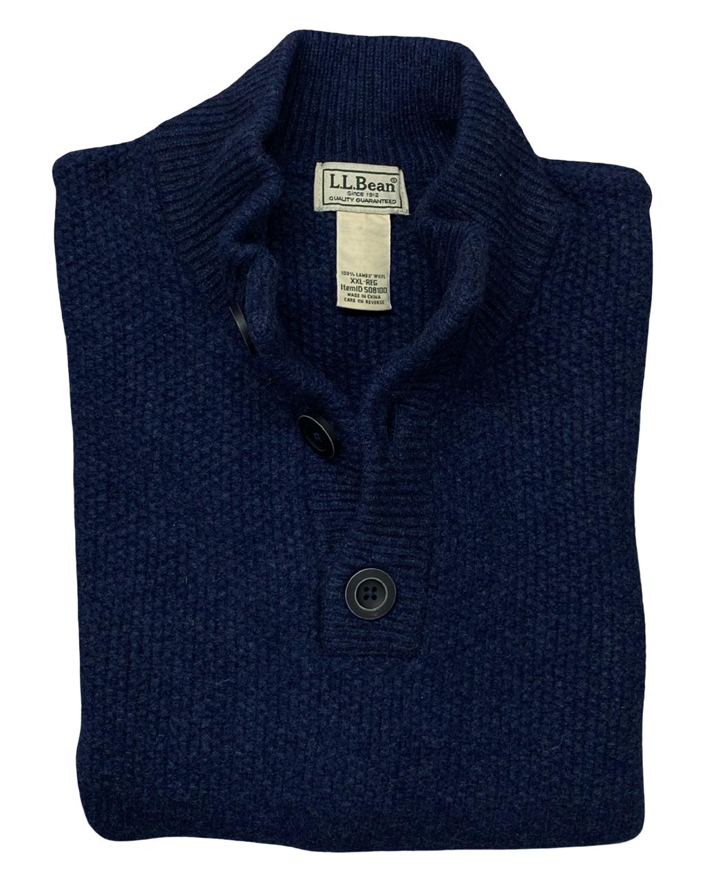 L.L. Bean Navy Lambswool Shawl Collar Sweater | Size Large | Chest 24”
