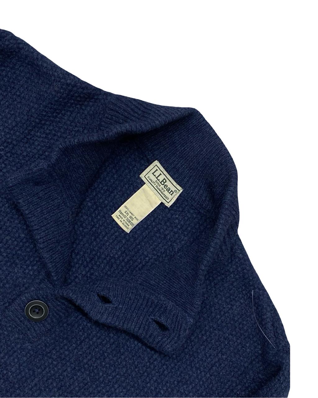 L.L. Bean Navy Lambswool Shawl Collar Sweater | Size Large | Chest 24”