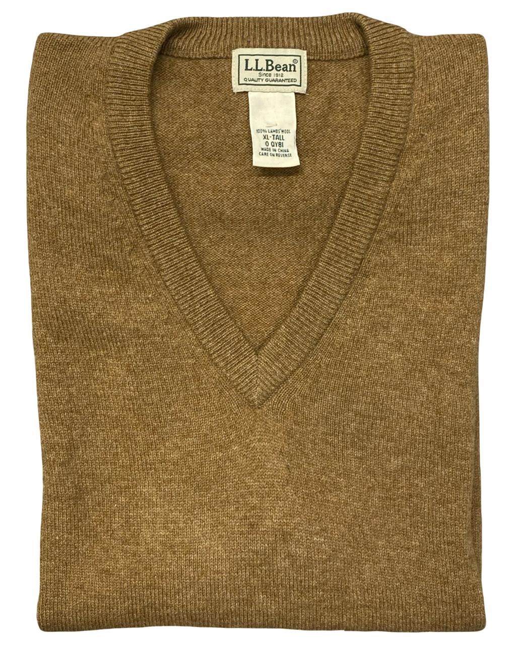 L.L. Bean Camel Brown Lambswool V-Neck Sweater | Size Large | Chest 23”