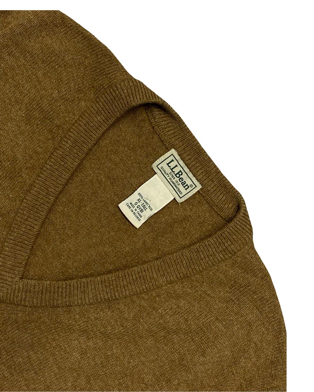 L.L. Bean Camel Brown Lambswool V-Neck Sweater | Size Large | Chest 23”