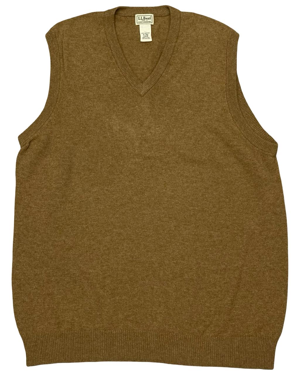 L.L. Bean Camel Brown Lambswool V-Neck Sweater | Size Large | Chest 23”