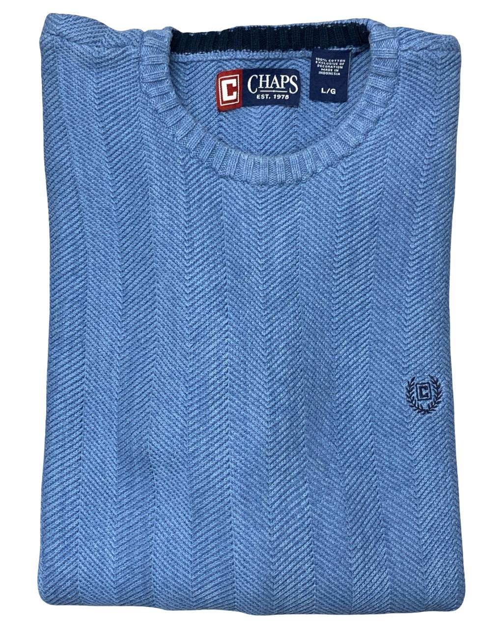 Chaps Light Blue Chevron Knit Sweater | Size Large | Chest 23”
