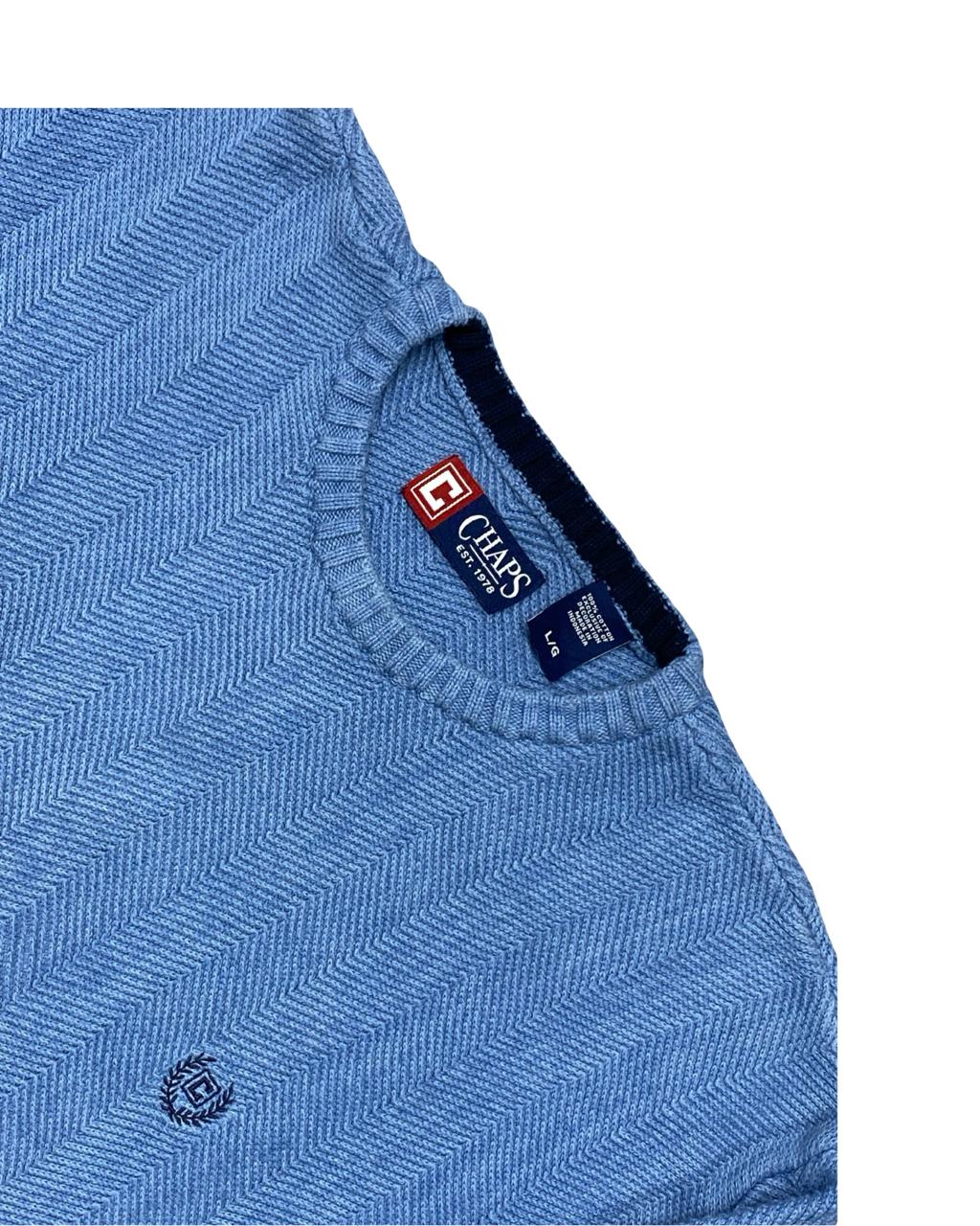 Chaps Light Blue Chevron Knit Sweater | Size Large | Chest 23”