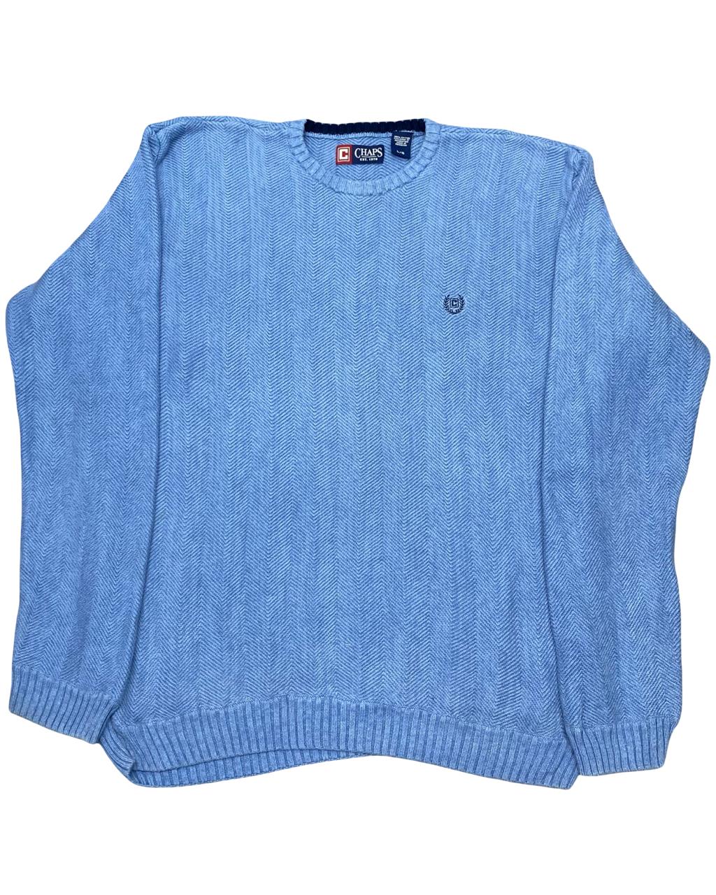 Chaps Light Blue Chevron Knit Sweater | Size Large | Chest 23”